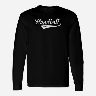 Handball Mama Damen Langarmshirts, Sportliches Unterstützer-Langarmshirts in Schwarz - Seseable