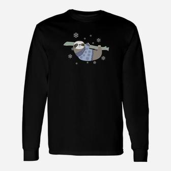 Hanging Sloth Snowflakes Christmas Sweater Long Sleeve T-Shirt - Seseable
