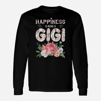 Happiness Is Being A Gigi Vintage Floral For Grandma Long Sleeve T-Shirt - Seseable