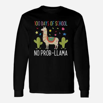 Happy 100 Days Of School No Probllama Shirt Llama Alpaca Long Sleeve T-Shirt - Seseable