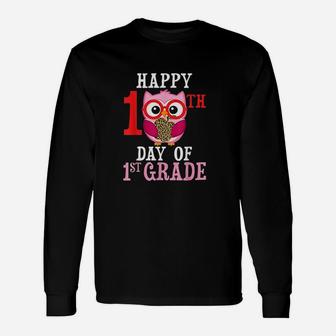 Happy 100th Day Of First Grade Owl Cute Teacher Student Girl Long Sleeve T-Shirt - Seseable