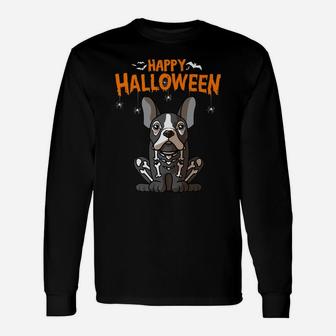 Happy Halloween French Bulldog Skeleton Dog Costume Long Sleeve T-Shirt - Seseable