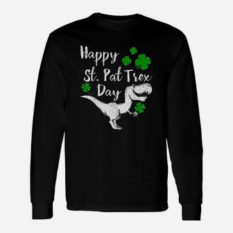 Happy St Pat Trex Day Dinosaur St Patricks Day Long Sleeve T-Shirt - Seseable