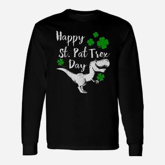 Happy St Pat Trex Day Dinosaur St Patrick's Day Long Sleeve T-Shirt - Seseable