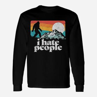 I Hate People Bigfoot Mountains Retro Long Sleeve T-Shirt - Seseable