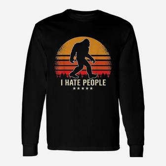 I Hate People Bigfoot Sasquatch Retro Vintage Long Sleeve T-Shirt - Seseable