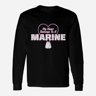 My Heart Belongs To A Marine Pink Long Sleeve T-Shirt - Seseable