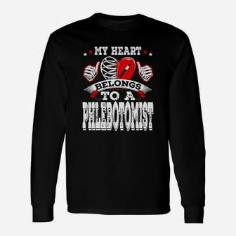 My Heart Belongs To A Phlebotomist Husband Wife Long Sleeve T-Shirt - Seseable