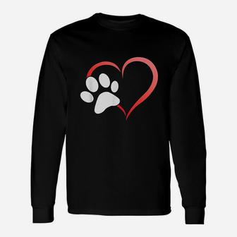 I Heart Love Dogs Cats Paw Print Dog Cat Lovers Long Sleeve T-Shirt - Seseable