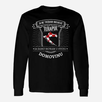 Heimatliebe Therapie Schwarzes Langarmshirts, Patriotischer Spruch mit Landkartenumriss - Seseable