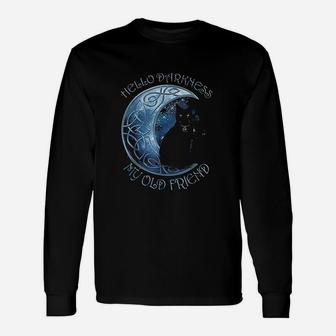 Hello Darkness My Old Friend Cat Moon Long Sleeve T-Shirt - Seseable