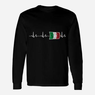 Herzfrequenz Langarmshirts mit Italienischer Flagge, Schwarzes Design - Seseable
