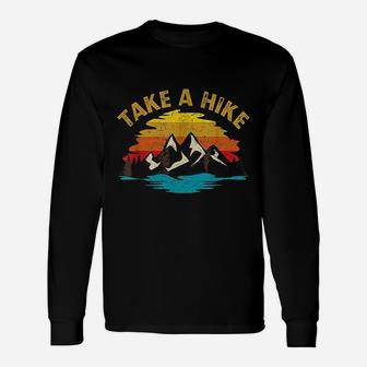 Take A Hike Outdoor Sunset Vintage Style Mountains Nature Long Sleeve T-Shirt - Seseable