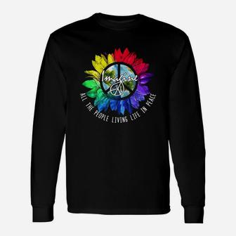 Hippie Sunflower Imagine All The People Living Life In Peace Long Sleeve T-Shirt - Seseable