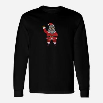 Hipster Santa Schwarzes Weihnachts-Langarmshirts, Trendiges Festtagsdesign - Seseable