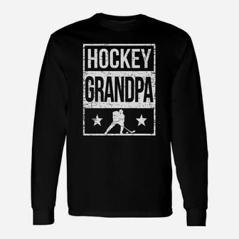 Hockey Grandpa Shirt Proud Grandpa Ice Hockey Player Long Sleeve T-Shirt - Seseable
