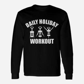 Daily Holiday Wine Workout Corkscrew Christmas Long Sleeve T-Shirt - Seseable