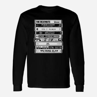 Hood Ornaments Hip Hop Artists Cassettes Old School Rap Long Sleeve T-Shirt | Seseable UK