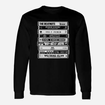 Hood Ornaments Hip Hop Artists Cassettes Old School Rap Long Sleeve T-Shirt | Seseable UK