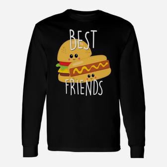 Hot Dog And Burger Matching Best Friend Bestie Bff Long Sleeve T-Shirt - Seseable