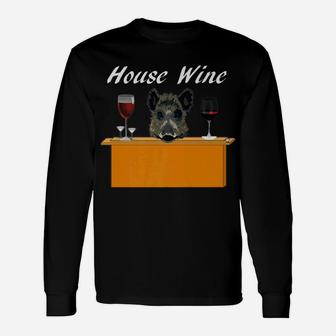House Wine Vintage Vino Vinyard Grapes Pig Swine Long Sleeve T-Shirt - Seseable