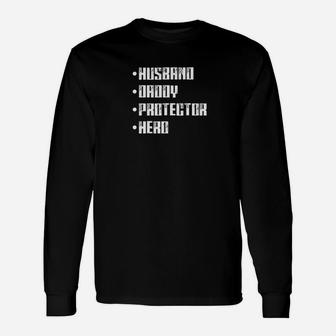 Husband Daddy Protector Hero Dads Day Gif Premium Long Sleeve T-Shirt - Seseable