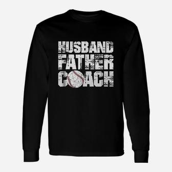 Husband Father Coach Softball Baseball Dad Long Sleeve T-Shirt - Seseable