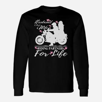 Husband And Wife Riding Partners For Life Shirt Long Sleeve T-Shirt - Seseable