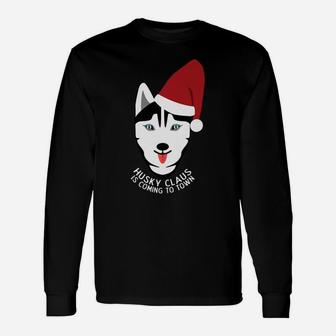 Huskyclaus Santa Husky Dog Ugly Christmas Long Sleeve T-Shirt - Seseable