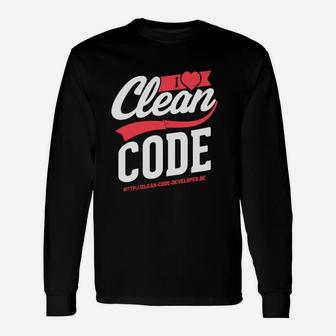 I Love Clean Code Entwickler Langarmshirts, Programmierer Tee in Schwarz - Seseable