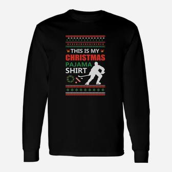 Ice Hockey Christmas Pajama Ugly Long Sleeve T-Shirt - Seseable