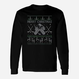 Ice Hockey Goalkeeper Christmas Ugly Sweater Xmas Long Sleeve T-Shirt - Seseable