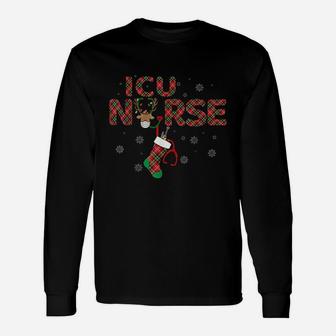 Intensive Care Unit Icu Nurse Christmas Plaid Pattern Long Sleeve T-Shirt - Seseable