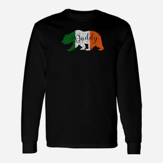 Irish Dad Daddy Bear St Patricks Ireland Flag Men Long Sleeve T-Shirt - Seseable