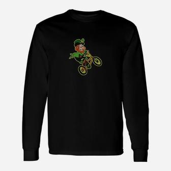 Irish Leprechaun Riding Bmx Shirt St Patrick Day Js4 Black Long Sleeve T-Shirt - Seseable