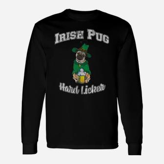 Irish Pug Drinks Hard Licker Vintage St Patricks Day Long Sleeve T-Shirt - Seseable