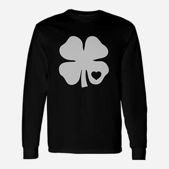 Irish Shamrock White Clover Heart St Patricks Day Long Sleeve T-Shirt - Seseable