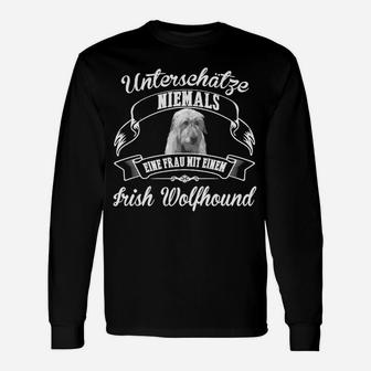 Irish Wolfhound Langarmshirts für Frauen, Motiv Unterschätze Niemals - Seseable