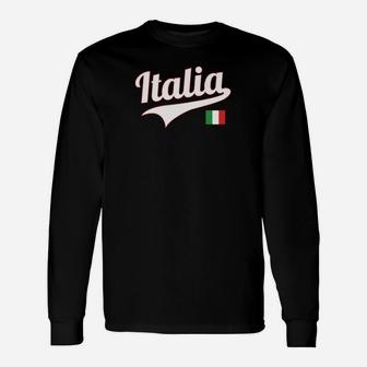 Italien Fan-Langarmshirts Schwarz mit Italia Aufdruck & Nationalflagge - Seseable