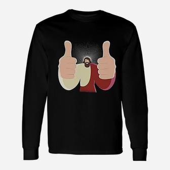 Jesus Thumbs Up Dank Christian Meme Graphic Long Sleeve T-Shirt - Seseable