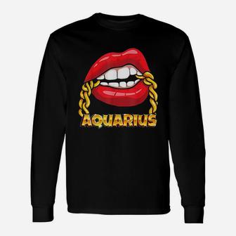 Juicy Lips Gold Chain Aquarius Zodiac Sign Long Sleeve T-Shirt - Seseable