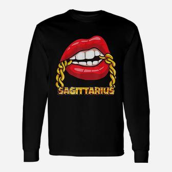 Juicy Lips Gold Chain Sagittarius Zodiac Sign Long Sleeve T-Shirt - Seseable