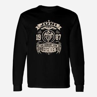 Juni 1987 Geboren Legenden Langarmshirts, Personalisiert für Geburtstag – Schwarz - Seseable