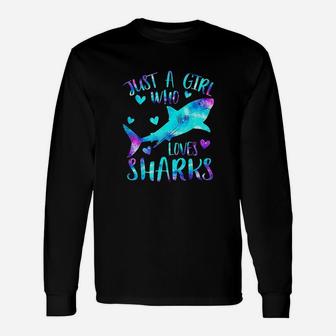 Just A Girl Who Loves Sharks Galaxy Shark Lover Girls Long Sleeve T-Shirt - Seseable