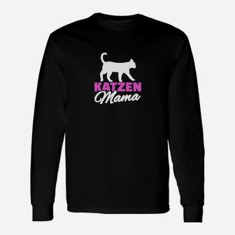 Katzen Mama Grafik-Langarmshirts für Damen, Lustiges Katzenmotiv in Schwarz - Seseable