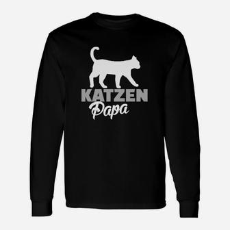 Katzen Papa Schwarzes Langarmshirts mit Silhouette-Design, Tee für Katzenliebhaber - Seseable