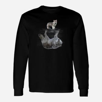 Katzen-Reflexion Schwarzes Langarmshirts, Künstlerisches Design für Katzenliebhaber - Seseable