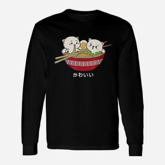 Kawaii Cat Japanese Tokyo Anime Cat Ramen Long Sleeve T-Shirt - Seseable