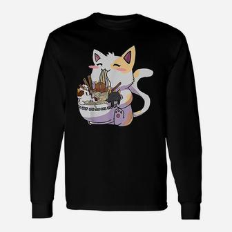 Kawaii Neko Cat Ramen Bowl Anime Japanese Noodles Long Sleeve T-Shirt - Seseable