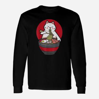 Kawaii Ramen Cat Cute Otaku Japanese Anime Noodles Long Sleeve T-Shirt - Seseable